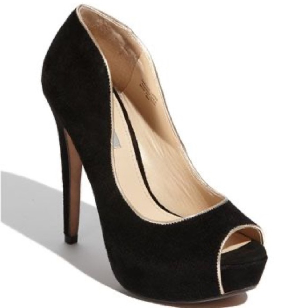Classiques Entier “Sophie” Black Suede Leather Peep-Toe High Heels Size 8.5